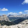 Blick vom Pisciad&ugrave; auf die umliegenden Dolomiten: Sassongher und Fanes-Kette. Foto: JO, &copy; Peer